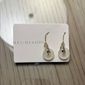 Frosted Glass Drop Earrings with Gold Accents